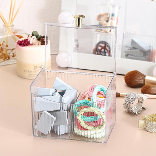 Qtip Holder Dispenser 2-Section Clear Bathroom Organizer 2 Grids Cotton Swab/... - Picture 7 of 7