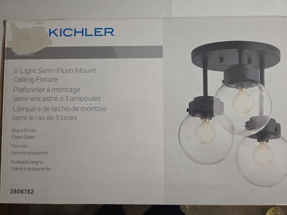 Accesorio moderno semi empotrado de 3 luces de 12" metal negro brillante níquel Kichler Strabo Foto 3 de 4