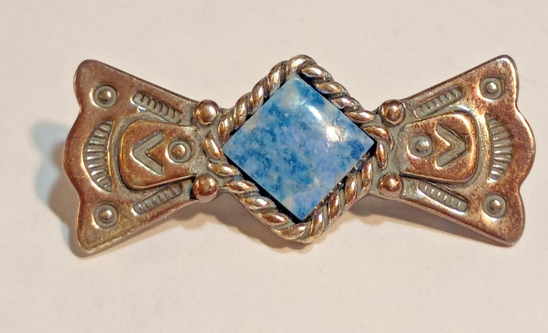 "NEW" Southwestern Carolyn Pollack Lapis Sterling Silver BOW SHAPE  Pin/Brooch 
