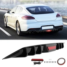 For Porsche Panamera Rear Bumper Diffuser Lip + LED Tail Brake Light Gloss Black