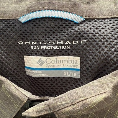 Columbia Omni Shade Sun Protection Olive Check LS Button Up Shirt Men's XL