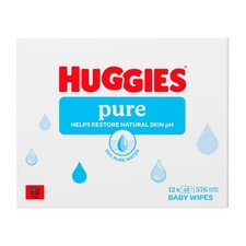 Image of Huggies Pure Baby Wipes 12 packs of 48 wipes Plastic Free 576 Wipes
