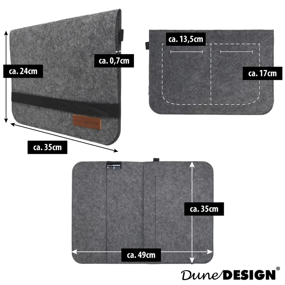 13.3 Filz Laptop-Tasche 35x24 cm Tablet Hülle MacBook Pro Air iPad Surface Grau - Bild 2 von 4