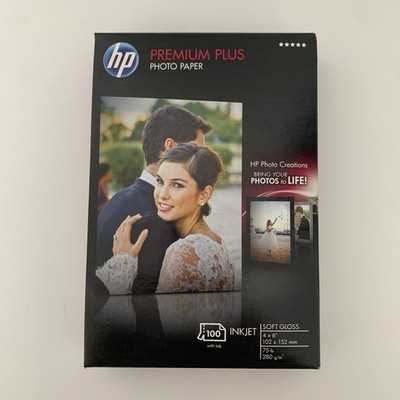 HP Premium Plus Photo Paper Soft Gloss 4x6 - New 100-Sheet Pack for Inkjet