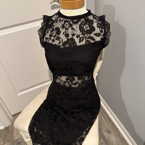Size 8 Venus Sexy black lace floral dress high neck cocktail club dress