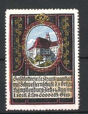 Reklamemarke Geldlotterie f. e. Krankenanstalt mit Schwesternschule d. z. Ord.  