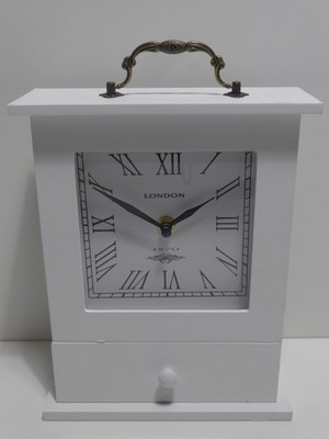 Kaminuhr LONDON 1870 Weiß Schubkasten & Metallgriff Vintage Shabby