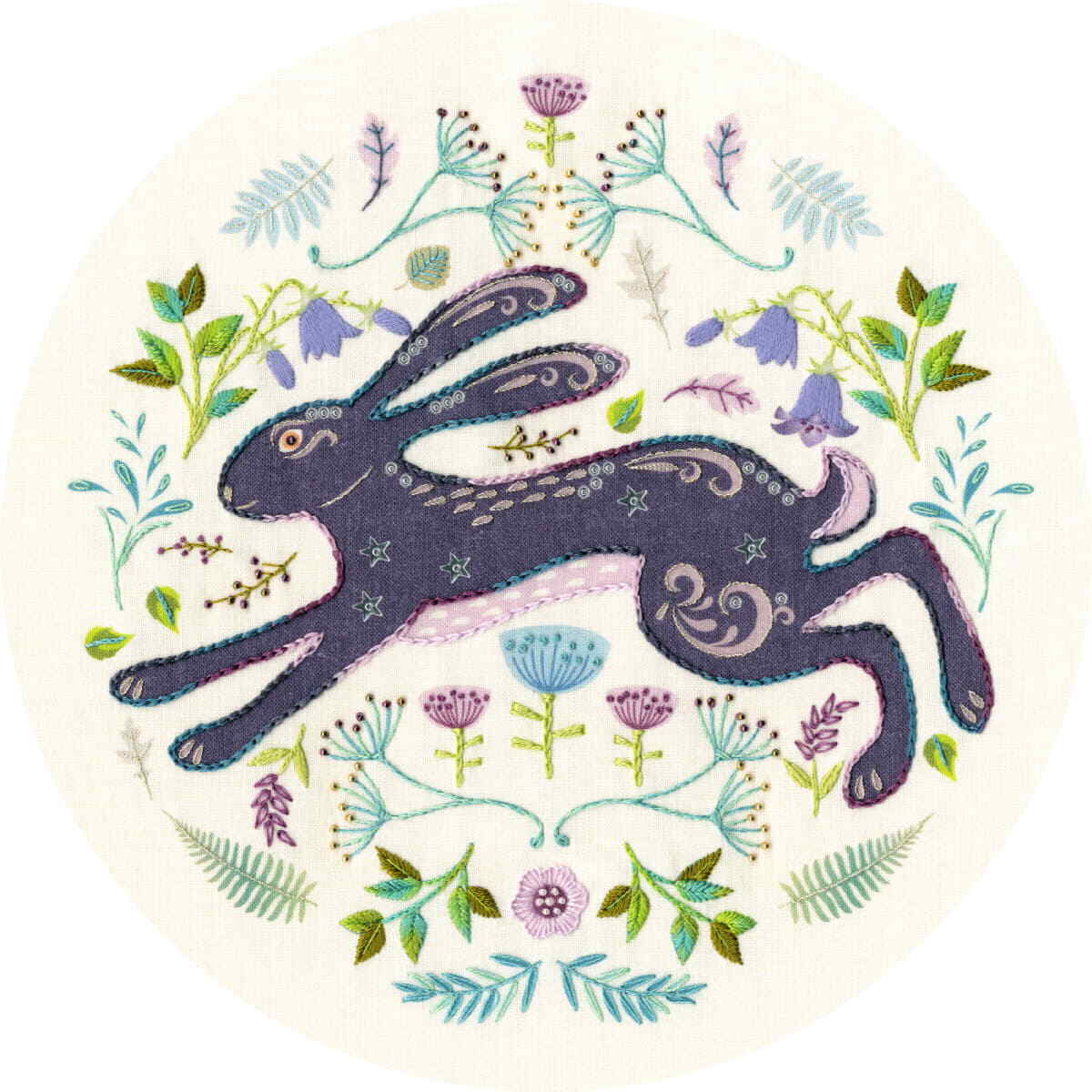 Bothy Threads stamped embroidery kit ""Folk Hare"", EKP2, Diam. 20cm, DIY
