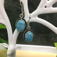 Charming Created Larimar Gemstone 925 Silver Plated Earring 6.26 GM New 5329