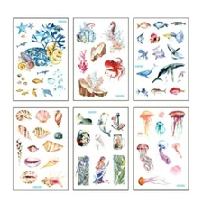 6 Sheets Stickers Under the Sea Ocean Fish Turtle Shell Scrapbooking Card Making
