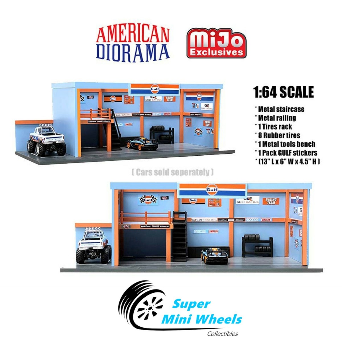 アメリカンジオラマ 1:64スケール ガレージジオラマウィズ(ガルフ)ステッカー American Diorama 1:64 Garage Diorama with Auto World GULF