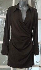 BNWT PRETTYLITTLETHING CHOCOLATE PLEATED DETAIL WRAP SHIRT DRESS  8   #859