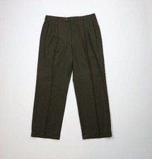 Vintage 90s Streetwear Mens 36x30 Pleated Cuffed Wool Wide Leg Chino Pants Green