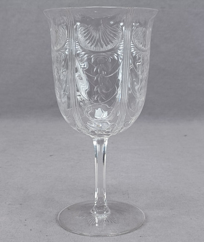 Antique Stourbridge Engraved Scalloped Shell & Flowers Water Goblet C. 1900 A