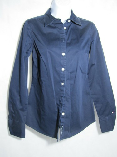 Tommy Hilfiger Women Blue Stretch Button Office Business Shirt Slim Fit Size XS - Picture 10 of 17