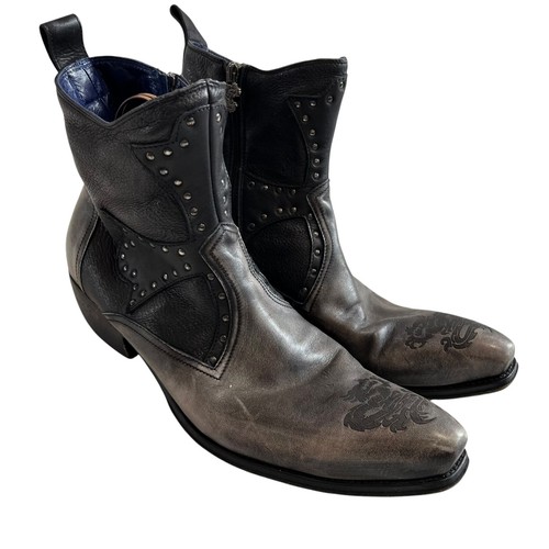 Mark Nason boots dragon cross mens size 13 gray black leather square toe zip
