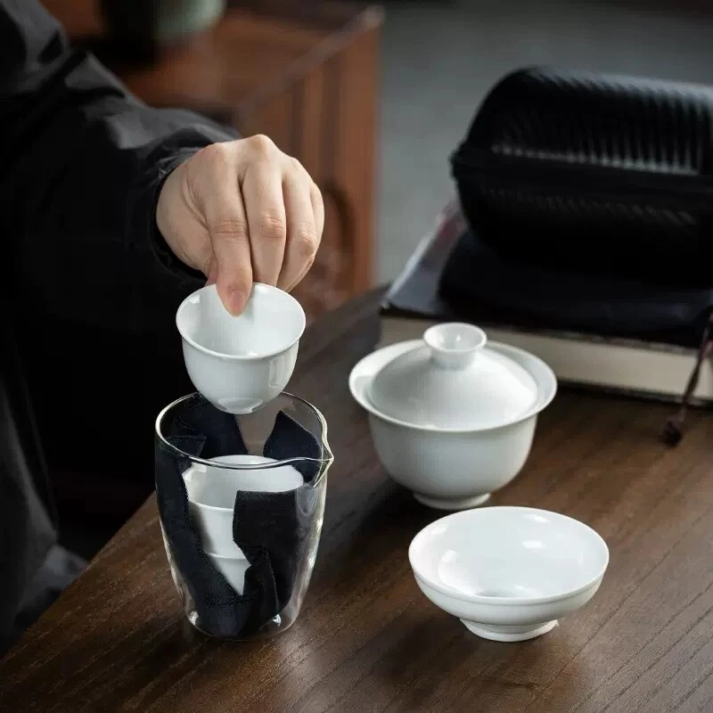 Juego de té de viaje porcelana Gaiwan tazas de té a juego jarra de vidrio bolsa portátil nuevo Foto 2 de 4