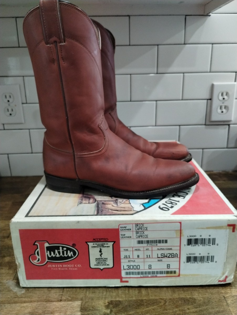 Vintage (1995)Justin BOOTS Western Roper Style #L3000 Brown