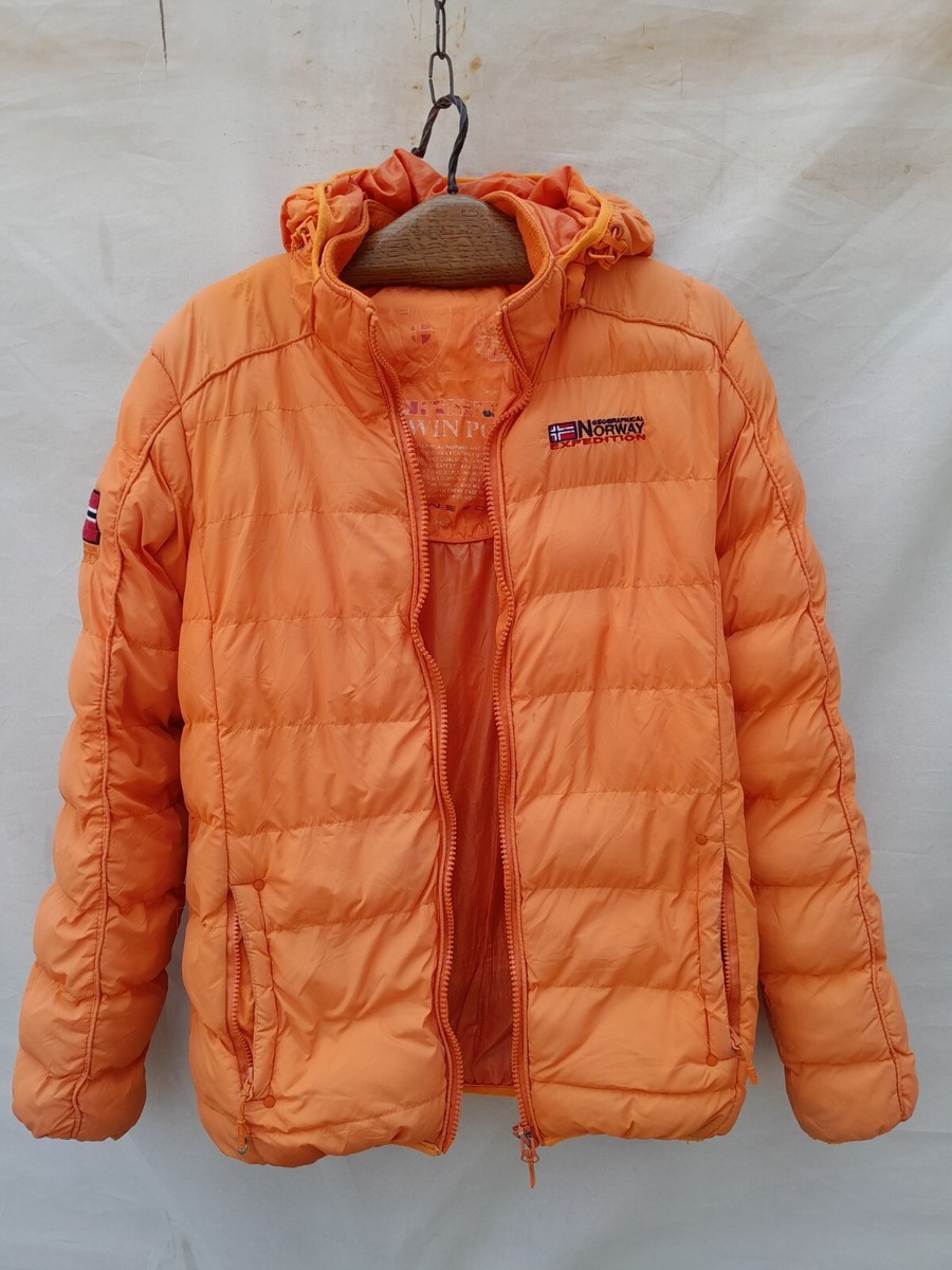 géographical Norway Puffer Jacket Mens Large Orange Hooded