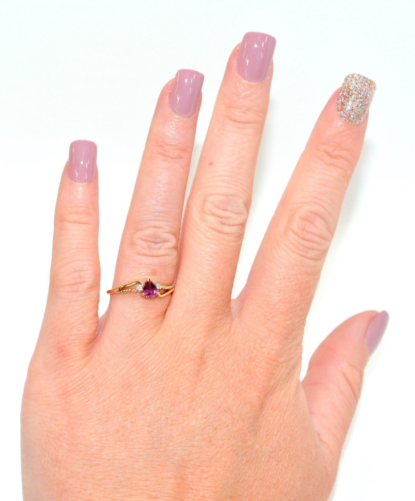 Natural Ruby & Diamond Ring 14K Solid Gold .46tcw… - image 2