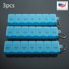 3pcs - 6" Weekly 7 Days Medicine Storage Pill Box Organizer Container Case Blue