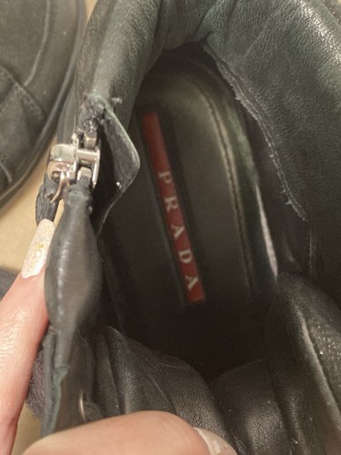 Prada Sport High Tops black Trainers Leather Suede Zip Strap Dust bag size 8.5 - Picture 22 of 24