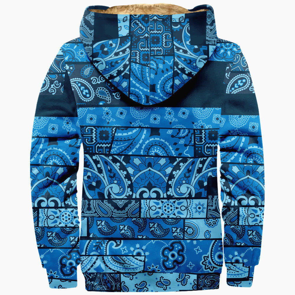 Men's Bandana Paisley Graphic Hoodie Sweater Fleece Lined Full Zip