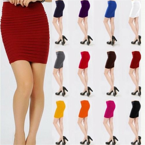 Womens Stretch Bodycon Short Mini Office High Waist Pencil Skirt Pleated Skirt - Picture 1 of 27