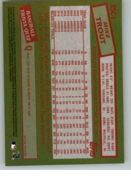 2020 Topps '85 Topps Silver Pack Chrome #85C1 Mike Trout (ref 132855) - Image 2 of 2