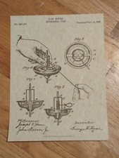 Vintage Spinning Top Patent 1900 By B.H. Hyne Copyright 1977