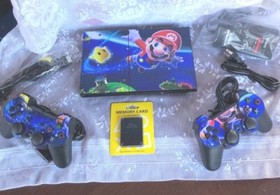 SONY PLAYSTATION 2 PS2 SLIM VINYL SKIN CONSOLE LOT BUNDLE WITH 6 GAMES