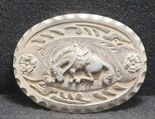 WA07121 VINTAGE 1970s  HORSE  WESTERN STYLE SILVERTONE BELT BUCKLE