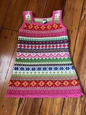 Vintage Baby Gap Pink Fair-isle Wool Blend Sweater Tank Dress Girls 2