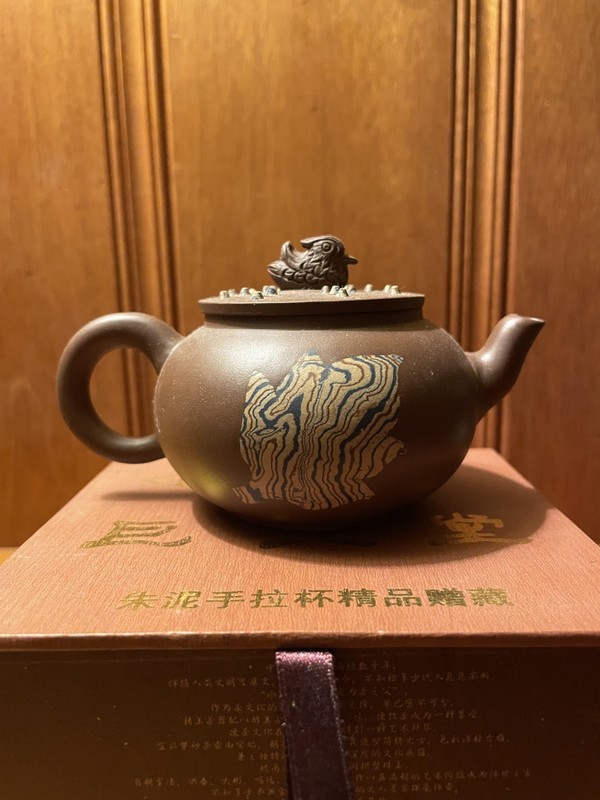 MINI MARBLE BIRD STONES TEA POT with Box Vintage