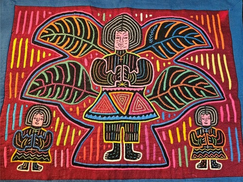 Vtg Handmade Kuna Indian Folk Art MOLA Panama Reverse Embroidery Angel Priest