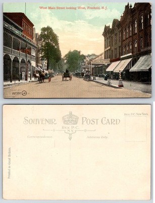 Freehold New Jersey West Main Street Looking West Horse Carts Postcard AN78