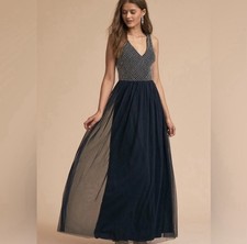 NWT Adrianna Papell Women's Navy Sleeveless V Neck Maxi Dress Size 8