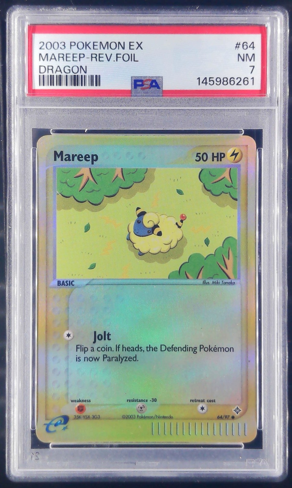 psa 7  Mareep Reverse Holo 64/97 EX Dragon 2003 Pokemon Card