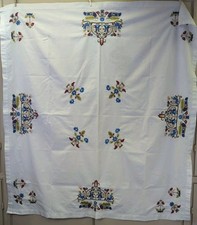 Vintage Greek Skyros  Embroidered Tablecloth 50x60 Wedding Folkart Kouka Cotton