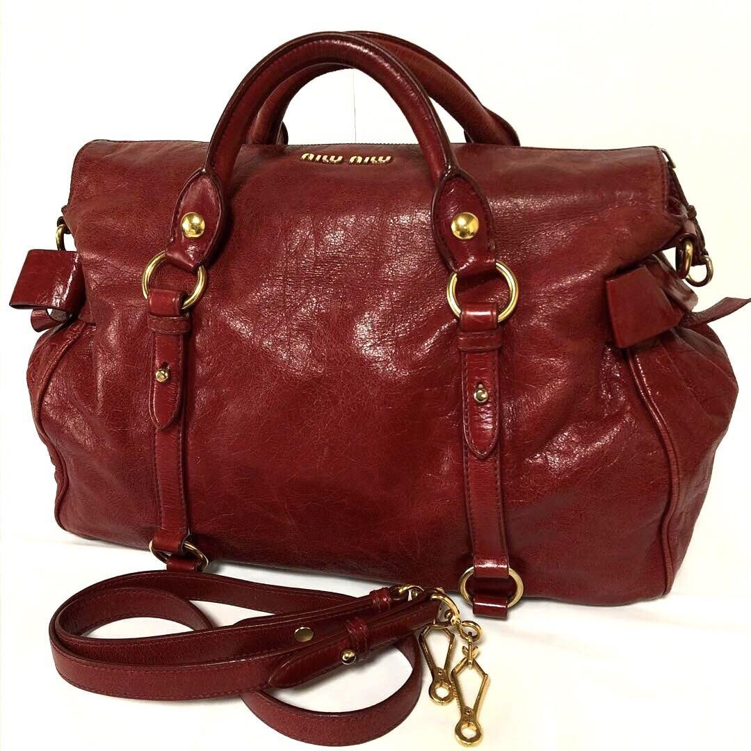 Excellent MiuMiu vitello lux bow satchel handbag 2way white