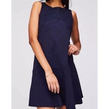 Ann Taylor LOFT Small Navy Blue Flounce dress Lace Sleeveless Career Cocktail