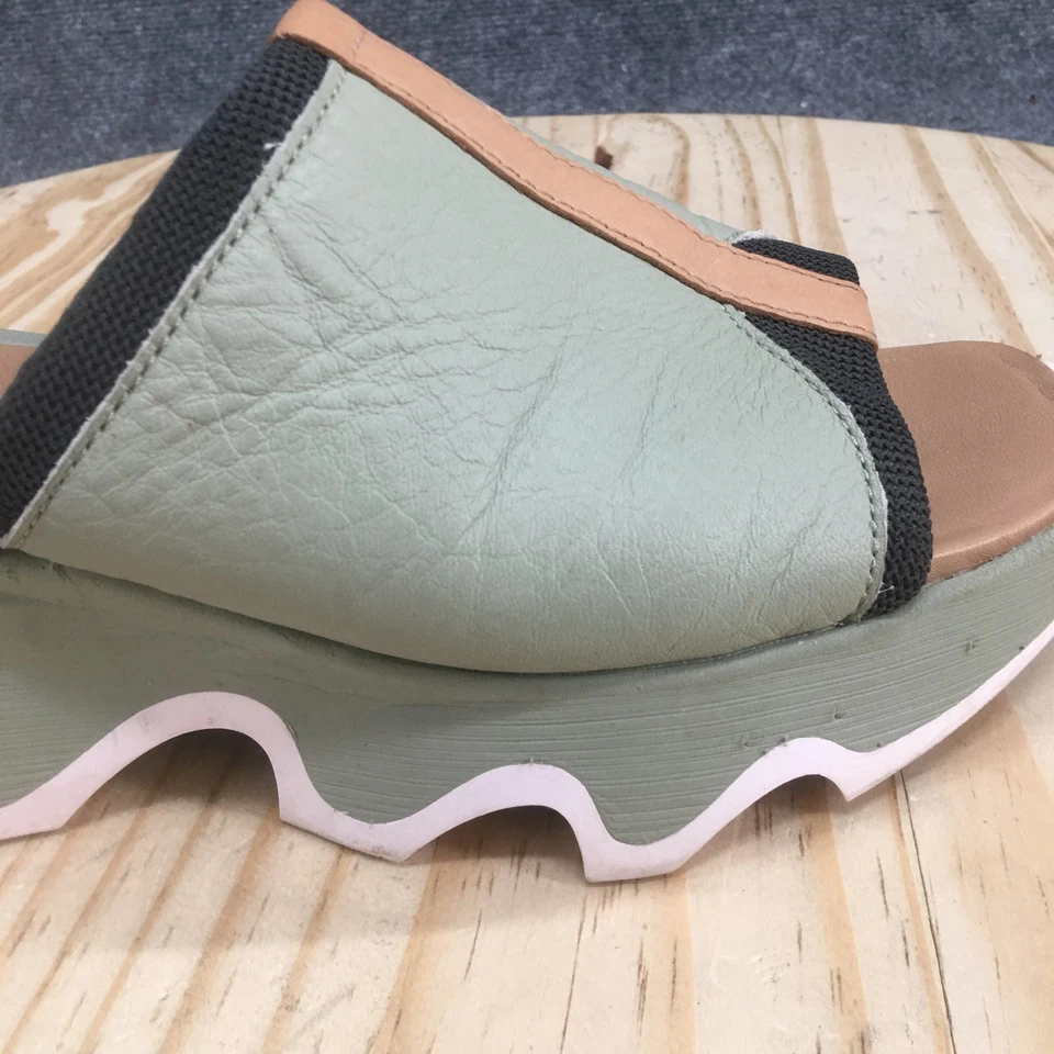 Sandalias Sorel Mujer 7 Impacto Cinético Deslizable Cuero Verde Tacones de Cuña NL4961-348 Foto 3 de 4