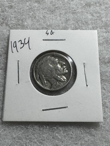 1934 5C Buffalo Nickel- Good To Very Good, See Pics , Feathers