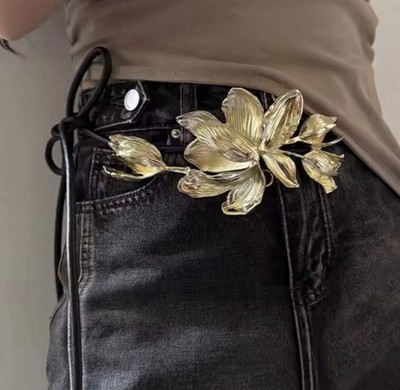 ZARA Oversized Belt Gold Floral Metal Buckle Statement Waist Accessory NEW 