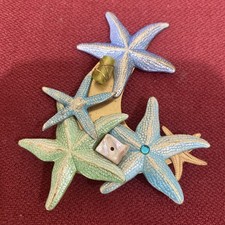 Brooch Of Light Blue  Light Green Cluster Of. Starfish On Gold Tone Metal