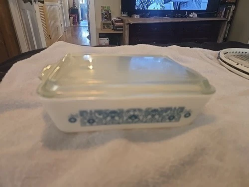 Vintage PYREX HORIZON BLUE 0503 Casserole Dish w Side Ribbed 503C Lid 1 - 1/2 Qt