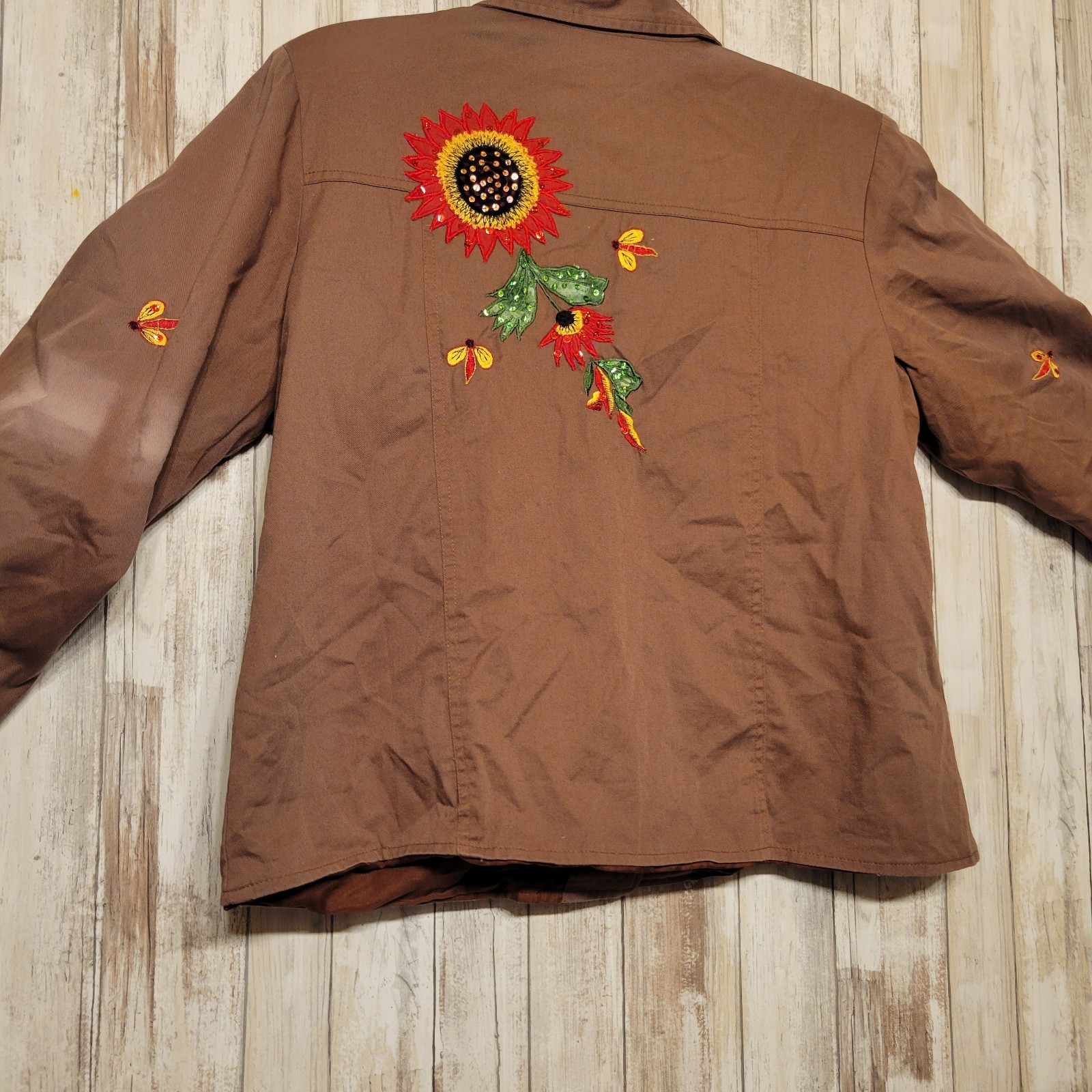 Tapestry Patch Brown Jacket Sequin Sunflowers & D… - image 8