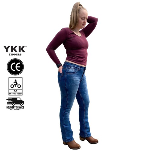 Ladies Motorcycle Kevlar Lined Jean Pant Women Boot Cut Protective Denim Pants - Picture 6 of 7