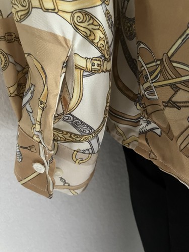 J. McLaughlin VINTAGE equine PRINT stretch SILK neutrals Blouse Top! SIZE: S 4 6 - Picture 6 of 10