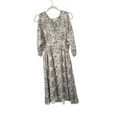 Derek Lam 10 Crosby Cream Black Floral 100% Silk Midi Dress Cutout Womens 4